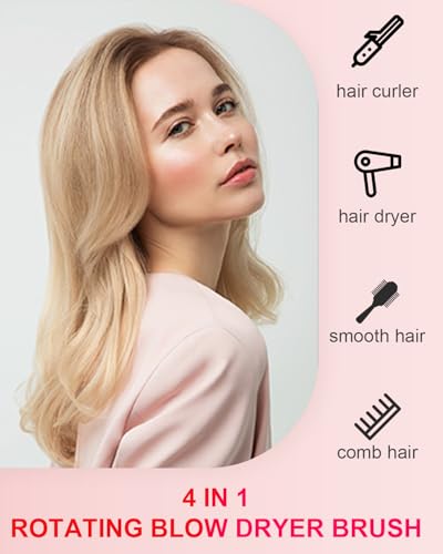 Rotating Hair Dryer Brush Ceramic, Blow Dryer Brush 2 Spin Brushes Set 1.5 Inch &2 Inch, One-Step Hot Air Brush Volumizer, Smooth, C-Curls|Pink
