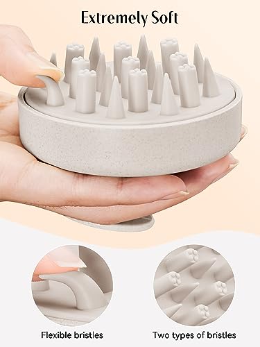 HEETA Hair Scalp Massager for Hair Growth, Shampoo Brush, Scalp Scrubber Exfoliator with Soft Silicone Bristles for Dandruff Removal to Relieve Stress, Wet Dry Use Updated Material, Beige