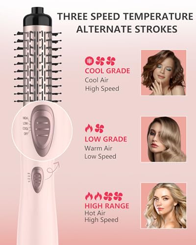 ANWA Rotating Hair Dryer Brush, 4-in-1 Hot Air Styler and Rotating Brush, Rotating Blow Dryer Brush with 2 Detachable Brushes(1.5"& 2"), Pink