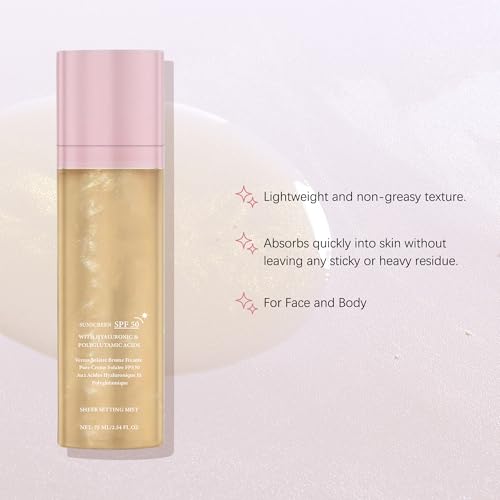 SPF Setting Spray for Face & Body - Sheer Sunscreen Mist SPF 50, Makeup-Friendly Setting Mist with Hydrating Glow, Reef-Safe & Non-Greasy for Beach, Wedding, Daily Wear (1)