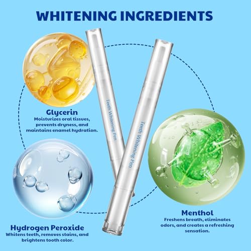 Teeth Whitening Pen - Effective Stain Removal Teeth Whitening Gel Kit, Pro No Sensitivity Teeth Whitener for Bright White, Travel-Friendly, Mint (0.11 Fl Oz (Pack of 4))