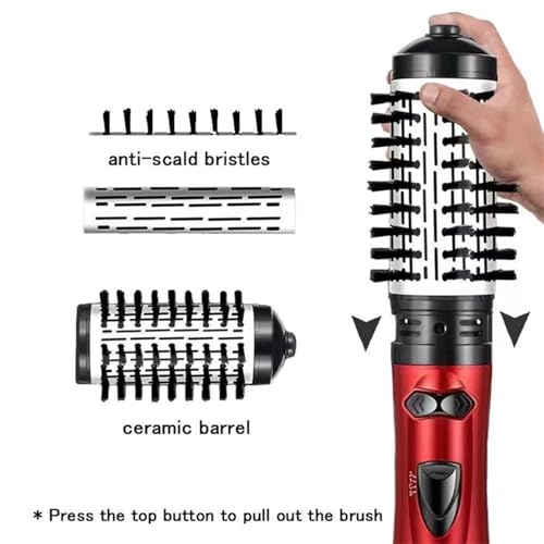 3 in 1 Hot Air Styler and Rotating Hair Dryer Hair Dryer and Blow Dryer Brush in One 2 Interchangeable Brushes for Dry and Wet Hair, Auto Rotating Curling Hot Hair Brush (Red)