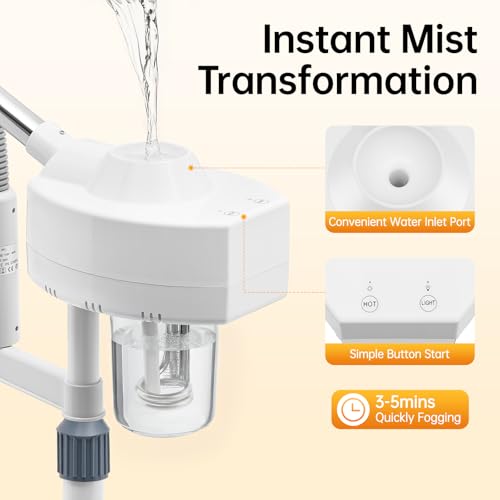 2-in-1 Facial Steamer with 5X Magnifying Lamp, Adjustable Mist, Deep Cleaning for Personal Skin Care, Face Steamer for Esthetician, Professional Facial Humidifier for Home Beauty Salon, White