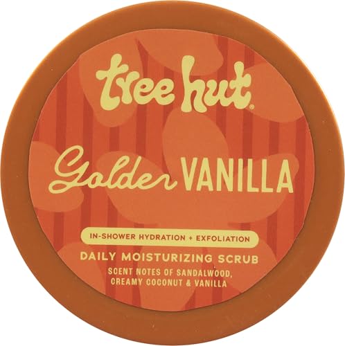 Tree Hut Golden Vanilla Daily Moisturizing Scrub, Gentle Exfoliating, Hydrating & Nourishing Whipped Body Scrub with Shea Butter, Hydrated Silica, Smooth & Soften Skin, Body Polish, 15 oz