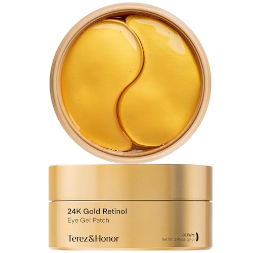 TEREZ & HONOR 24K Gold Retinol Under Eye Patches - 60 Korean Hydrogel Eye Masks with Collagen Peptide for Wrinkles, Dark Circles, Puffy Eyes, Radiance & Firming - Self Care, Gifts for Women and Men