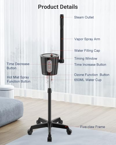 Kingsteam Professional Facial Steamer with Ozone - Ionic Nano Hot Mist Steamer with Large Capacity and 30-Min Timer for Estheticians, Beauty Salons, and Home Skin Care Use