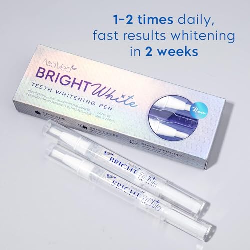 AsaVea Teeth Whitening Pen-2 pens, More Than 20 Uses, Effective, Painless, No Sensitivity, Travel Friendly, Easy to Use, Beautiful White Smile, Natural Mint Flavor