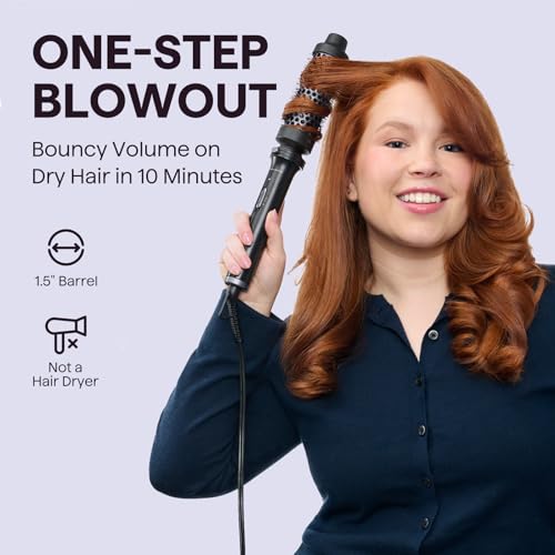 Wavytalk Thermal Brush, 1 1/2 inch Heated Round Brush with Detachable Head, Velvet Pouch and Dual Voltage for Travel, Easy to Create Blowout Look, Classic Black