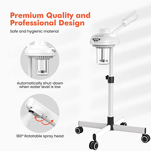 TASALON Professional Facial Steamer on Wheels, Hot Ozone Face Steamer for Facial, Esthetician Steamer for Salon Beauty and Spa, Mist Face Steamer for Facial Deep Cleaning Skin Care Equipment- White