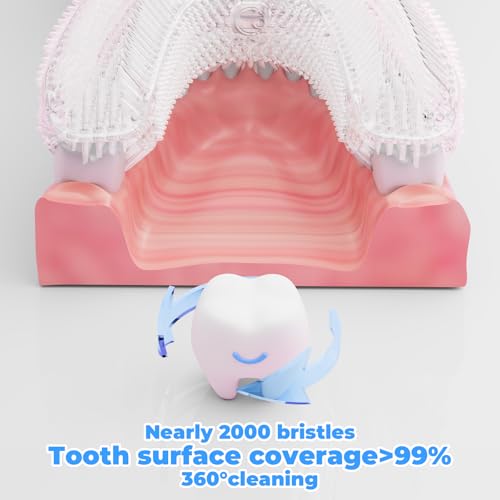 Electric Toothbrush Adults U Shaped Automatic toothbrushes,360° Whole Mouth Cleansing 3 Cleaning Modes,Rechargeable, Waterproof (White)