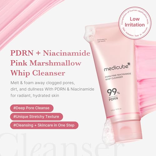 medicube Facial Cleanser PDRN Marshmallow Whip Cleanser | Deep Cleansing Foam for Pore Care, Uneven Skin Tone with Salmon DNA PDRN | Hydrating & Nourishing Gentle Cleanse | Korean Skincare, 4.23 oz