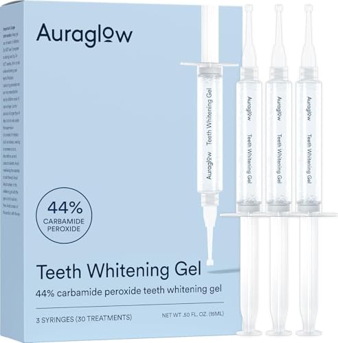 AuraGlow Teeth Whitening Gel Syringe Refill Pack, 44% Carbamide Peroxide, (3X) 5ml Syringes, 30 Treatments