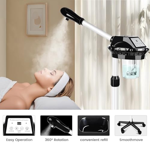Professional Facial Steamer, Stand on Wheels Face Steamer, SPA Ozone Nano Steamer for Facials