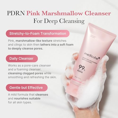 medicube Facial Cleanser PDRN Marshmallow Whip Cleanser | Deep Cleansing Foam for Pore Care, Uneven Skin Tone with Salmon DNA PDRN | Hydrating & Nourishing Gentle Cleanse | Korean Skincare, 4.23 oz