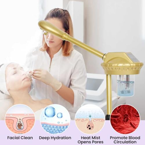 Facial Steamer, Professional Facial Steamer for Estheticians, Hot Mist & Timer Function, Ozone Face Steamer on Wheels for Spa, Salon and at Home Use