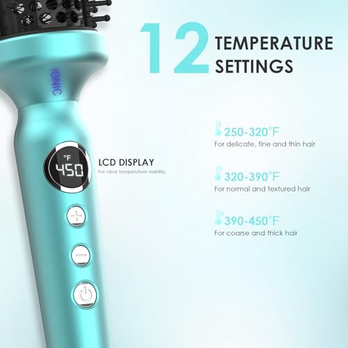 1 3/4 Inch Thermal Brush Negative Ion Heated Round Brush Dual Voltage 12 Temperature Settings Curling Hairbrush for Long Hair (1.75 Inch Barrel 2.3 Inch Bristles)