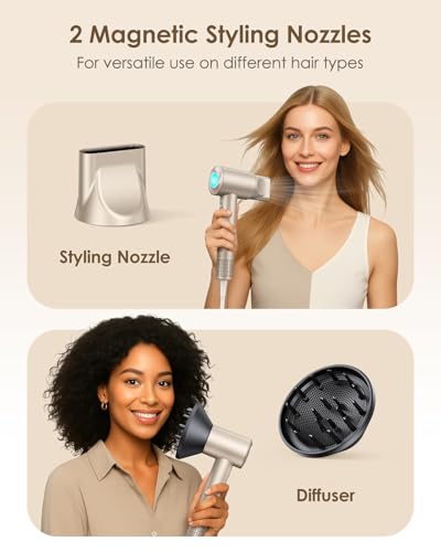 Ionic Hair Dryer with Diffuser - 160000RPM High-Speed Blow Dryer, 500 Millons Ions Frizz Free, Fast Drying for Women, Lightweight, Quiet, Professional Dryer for Curly or Straight Styles, Gift Idea