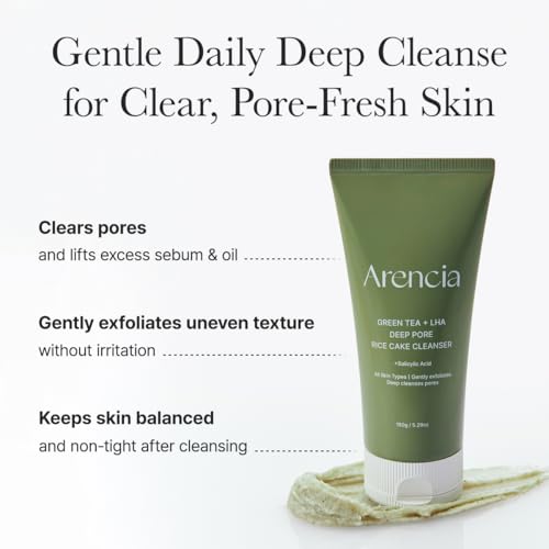 ARENCIA Salicylic Acid, Green Tea + LHA Deep Pore Rice Cake Cleanser – Deep Pore Cleansing, Acne Face Wash, Blackhead Remover, 5.07 fl oz