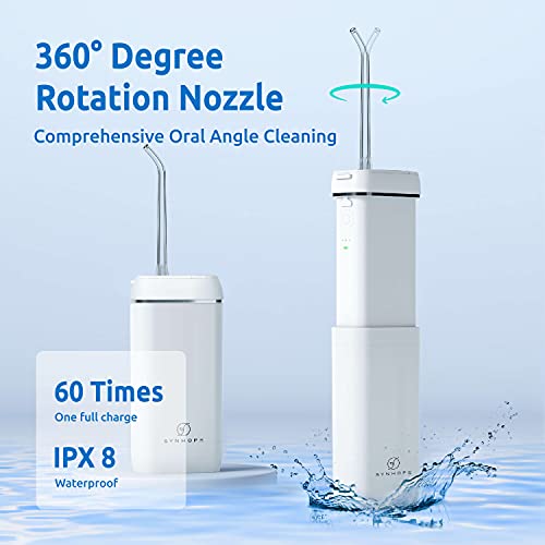Water Flosser [ Mini Cordless Portable ] Oral Irrigator Water Teeth Cleaner Pick, Telescopic Water Tank, 3 Modes & IPX7 Waterproof, Home & Travel Water Floss for Teeth, Braces Bridges Care (White)