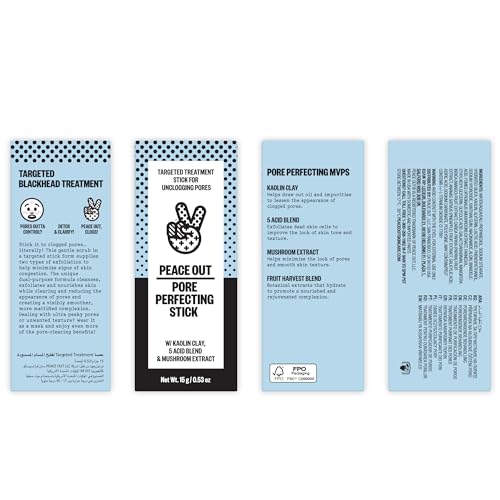 PEACE OUT Pore Perfecting Stick, Clay Cleanser for Pores and Blackheads, Exfoliating Face Stick with Glycolic and Salicylic Acid, Targets Oil and Texture, 0.53oz