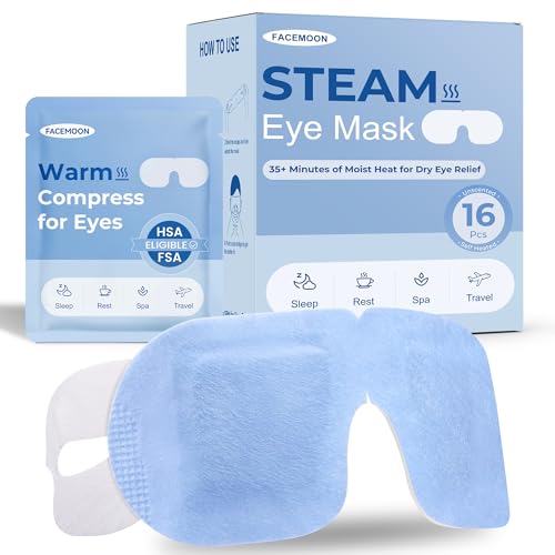 16 Packs Steam Eye Mask for Dry Eyes: Self Heating Moist Warm Compress for Stye & Digital Eye Strain - FSA&HSA Eligible -Disposable, No Microwave Needed, Travel Essential, Deep Sleep Relief, Unscented