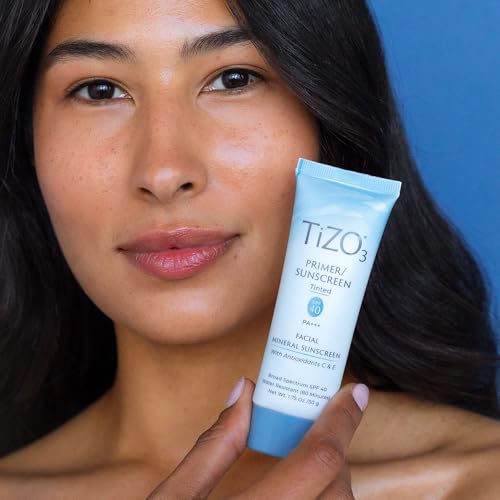 TiZO3 Facial Mineral Sunscreen and Primer, Tinted Broad Spectrum SPF 40 with Antioxidants, Sheer matte finish, Fragrance-Free, Oil-Free, Dermatologist-recommended, PA+++ 1.75 oz
