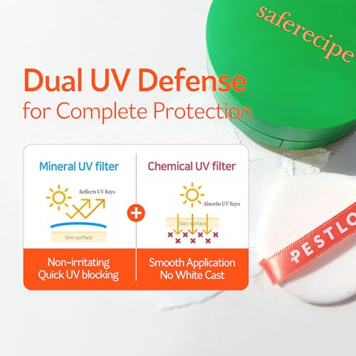 PESTLO Saferecipe No Sebum Grinding Sun Pact SPF 50+, PA+++ 0.63oz/ 18g- Grinding Dial Compact, Solid Cushion to a Soft Powdery Sunscreen, Sebum Control, Non-Irritating, Hypoallergenic Sun Pact