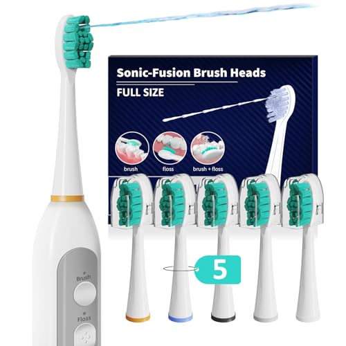Replacement Heads for Waterpik Sonic Fusion 2.0, Extra-Large Size Flossing Toothbrush Head fit for Water pik SF-01 SF-02 SF-03 SF-04 (White, 5 Count)