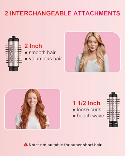 Rotating Hair Dryer Brush Ceramic, Blow Dryer Brush 2 Spin Brushes Set 1.5 Inch &2 Inch, One-Step Hot Air Brush Volumizer, Smooth, C-Curls|Pink