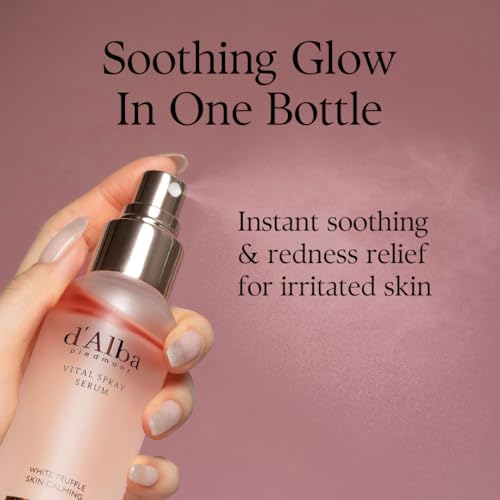 d'alba Piedmont White Truffle Vital Spray Serum, Vegan Skin Care, Calming and Hydrating Facial Mist for Red and Sensitive Skin, Glow Serum, Surfactant Free, Korean Skin Care (3.38 fl oz.)