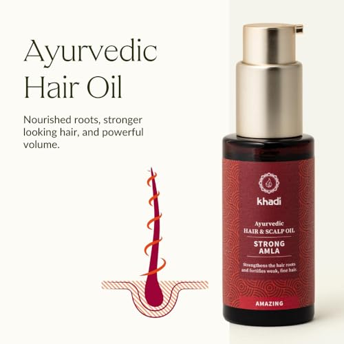 khadi STRONG AMLA hair oil, 100% natural, herbal, vegan, promotes growth, prevents hair loss & gray hair, strengthens roots, silicone-free, Ayurvedic hair care, organic beauty 1.69oz