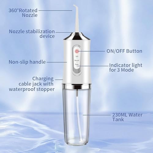 Water-Flosser-Cordless-Teeth-Cleaner MAKJUNS Water Dental Flosser with 3 Modes 4 Jets Rechargeable IPX7 Waterproof for Travel Home Braces(White)