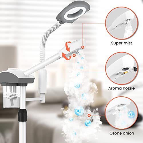 TASALON Professional Facial Steamer Tools for Esthetician, Skin Care and Deep Cleaning, 2 in 1 Face Machine with 3X Magnifying Foldable Arm, Ozone Face Steamer for Facial, Hot Mist Skincare, White