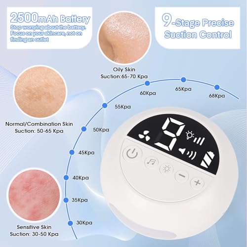 Pro Cordless Microdermabrasion Machine, Beauty Star Portable Facial Pore Vacuum Tool for Blackhead Removal, Glowing Skin, 3 Diamond Tips & 9-Setting Suction, Home and Salon Use