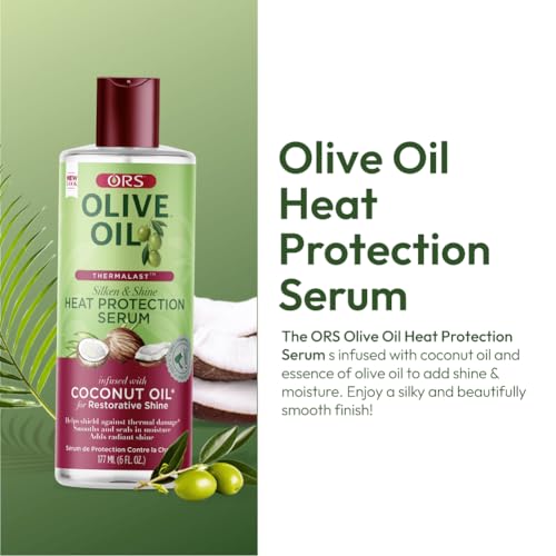 ORS Olive Oil Heat Protection Hair Serum infused with Coconut Oil for Restorative Shine 6 Ounces
