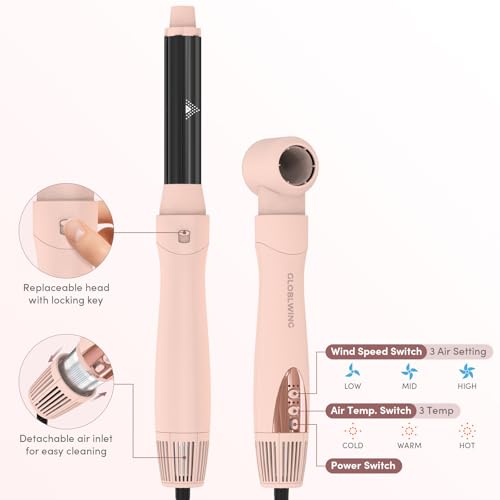 Hair Dryer Brush 6 in 1 Hot Air Styler, 110,000 RPM High-Speed Negative Ionic Blow Dryer, Auto-Wrap Curlers, Paddle Brush for Fast Drying, Curling, Straightening, Volumizing with Storage Case Pink