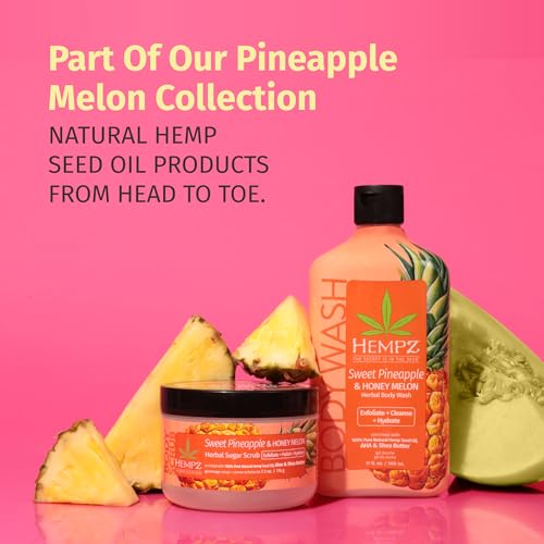 HEMPZ Sugar Body Scrub All Natural Exfoliating Shea Butter, Sugar, and Salt - For Women, Men, and Teens, 7.3 fl oz (Pineapple & Honey Melon)