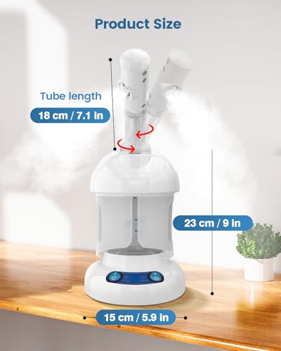 Tabletop Facial Steamer - Kingsteam Nano Ionic Face Steamer with 360° Rotating Arm, Moisturize, Remove Blackheads, Portable Facial Steamer for Home Facial Spa or Beauty Salon, White