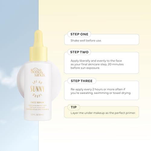 Bondi Sands Sunny Drops SPF 60 Face Serum, Hydrating + Nourishing Broad Spectrum Sunscreen, Lightweight, Silky-Smooth Finish, Oil-Free, 1.01 Fl Oz