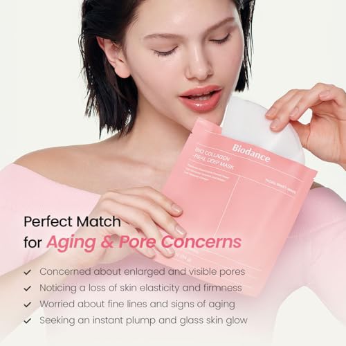 BIODANCE Bio-Collagen Real Deep Mask, Hydrating Overnight Hydrogel Mask, Pore Minimizing, Elasticity, Plumping Improvement, Korean Skin Care, Valentines Day Gifts for Her | 1.19oz(34g) x 4ea