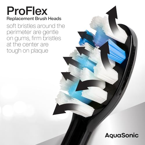AquaSonic Genuine Proflex Replacement Brush Heads | ADA Accepted | for Whiter Teeth & Gum Care | Compatible with Many AquaSonic Toothbrush Handles (3 Pack Black)