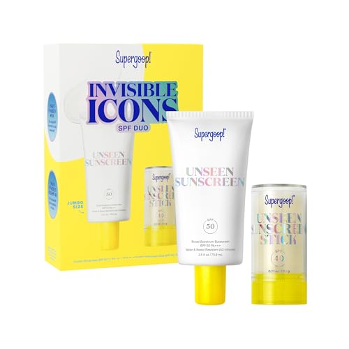Supergoop! Invisible Icons SPF Set - Includes Unseen Sunscreen Broad Spectrum SPF 50 PA+++ (2.5 oz) & Unseen Sunscreen Stick SPF 40 (0.7 oz).