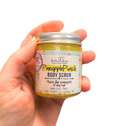 Bella & Bear Pineapple Body Scrub Exfoliator – Vegan Sugar Scrub, Travel Size 3.4 oz, Fresh Pineapple Scent