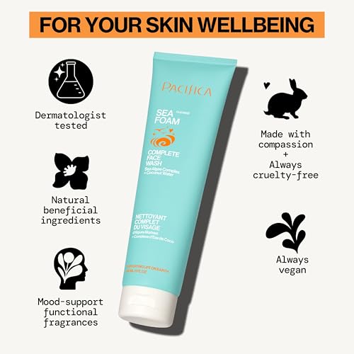 Pacifica Beauty Sea Foam Face Wash, Daily Gentle Foaming Cleanser, With Coconut Water + Sea Algae, Removes Makeup, For Combination and Oily Skin, Vegan & Cruelty Free