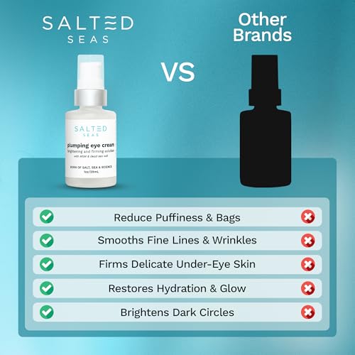 Salted Seas Plumping Eye Cream – Made in USA - Hydrating, Firming, Brightening Under Eye Treatment for Dark Circles, Puffiness & Fine Lines – Anti-Aging Skincare with Ocean Minerals & Hyaluronic Acid