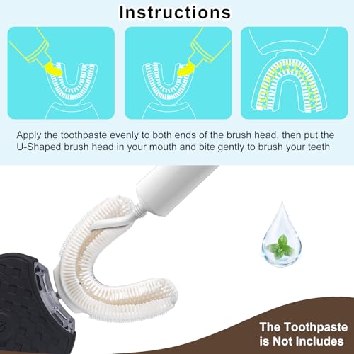 U-Shaped Ultrasonic Toothbrush for Teeth Whitening, Automatic Electric Toothbrush for Adults 360-degree Cleaning, Wireless Charging and IPX7 Waterproof Kit for Travel or Home(Black)