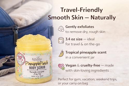 Bella & Bear Pineapple Body Scrub Exfoliator – Vegan Sugar Scrub, Travel Size 3.4 oz, Fresh Pineapple Scent