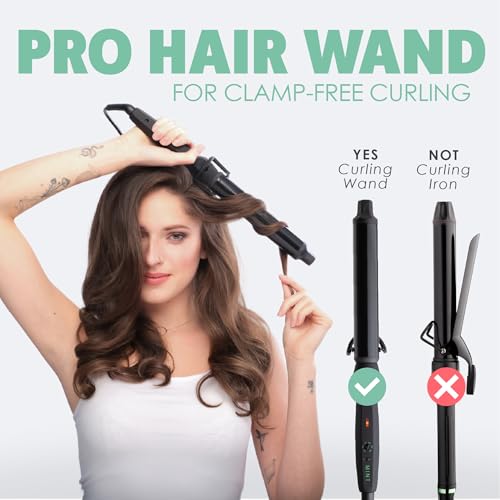 MINT Professional Clamp-Free Curling Wand 1 1/4 Inch for Long Hair | Extra Long Curl Wand with 4-Heater Ionic Ceramic Barrel | Best Curling Wands | Adjustable 230-430°F | Worldwide Dual Voltage