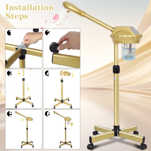 Facial Steamer, Professional Facial Steamer for Estheticians, Hot Mist & Timer Function, Ozone Face Steamer on Wheels for Spa, Salon and at Home Use