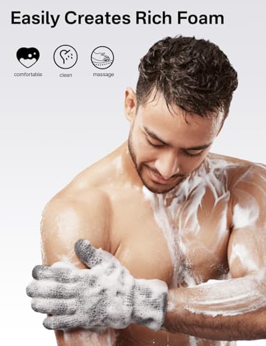 Yiclick Heavy Exfoliating Gloves 4Pcs, Exfoliating Mitts, Body Scrubber for Bath Shower Exfoliation, Body Scrub Exfoliator for Dead Skin Remover, Exfoliate Sponge Loofah Washcloth Men Women